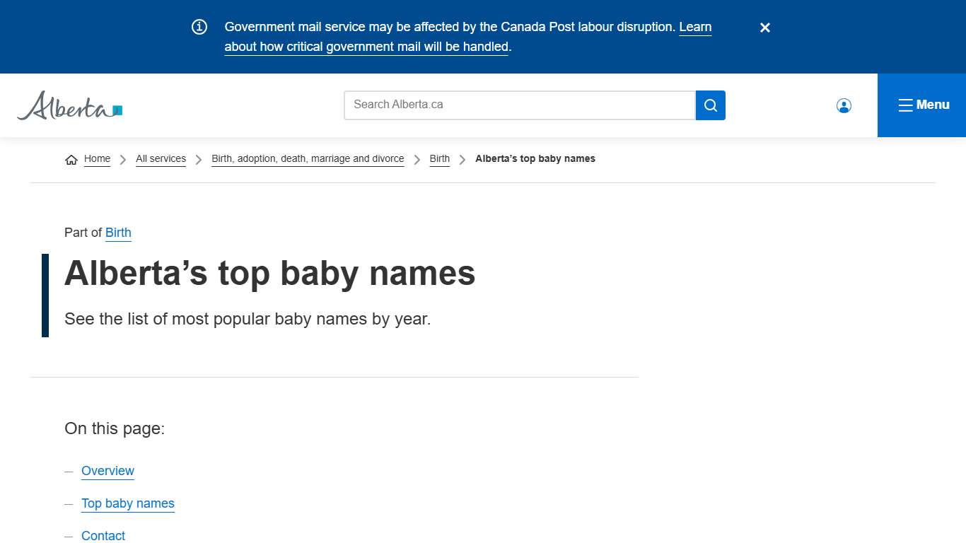Alberta’s top baby names | Alberta.ca